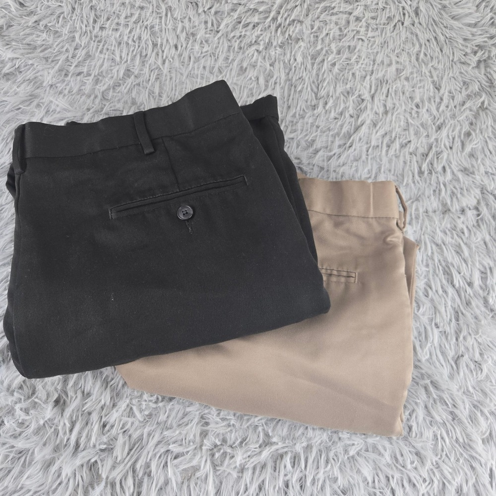 Perry Ellis Mens 36x30 Black Tan Pleated Cuffed Dress Pants Bundle 2pk‎